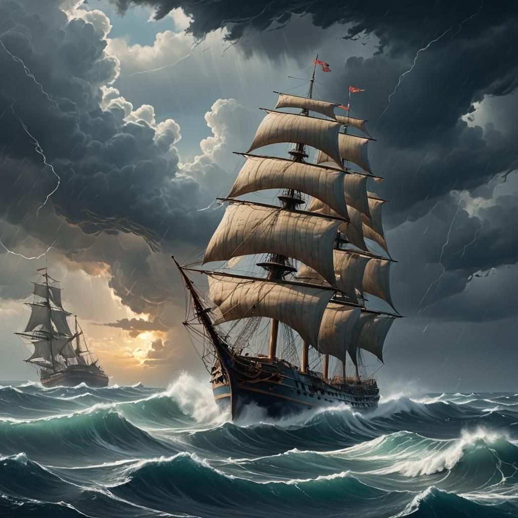 Epic Fantasy Vessel Sails Stormy Sea