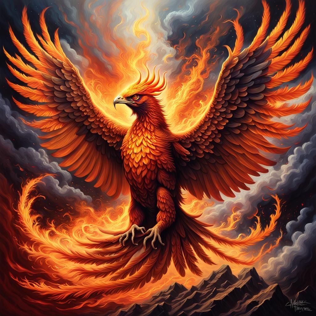 Phoenix Rising: A Radiant Oil Painting of Renewal