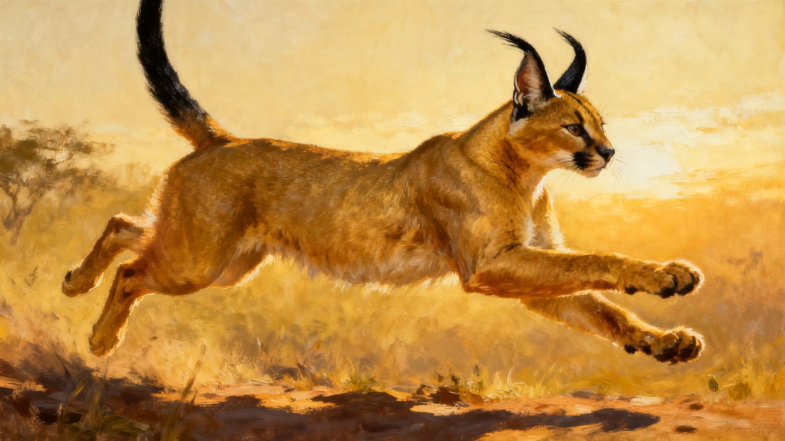 Powerful Caracal Cat in Golden Hour Light