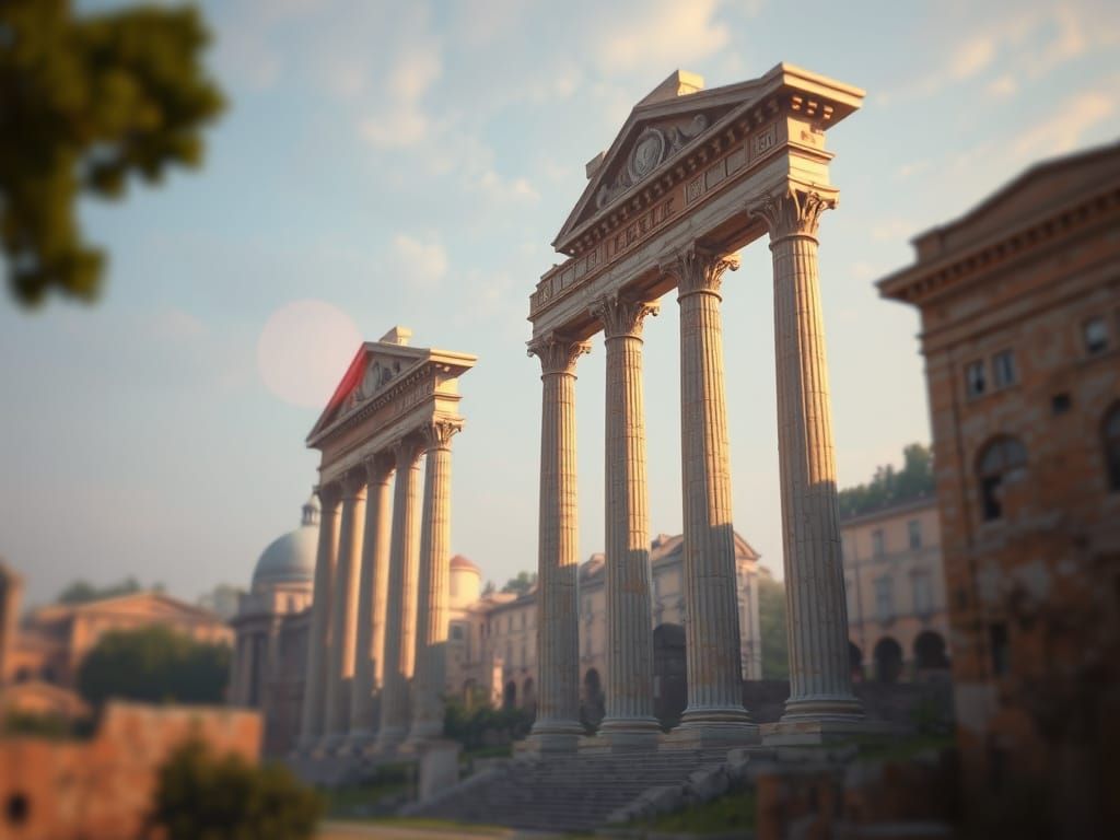 Muted Ancient Rome Skyline in Warm Afternoon Light