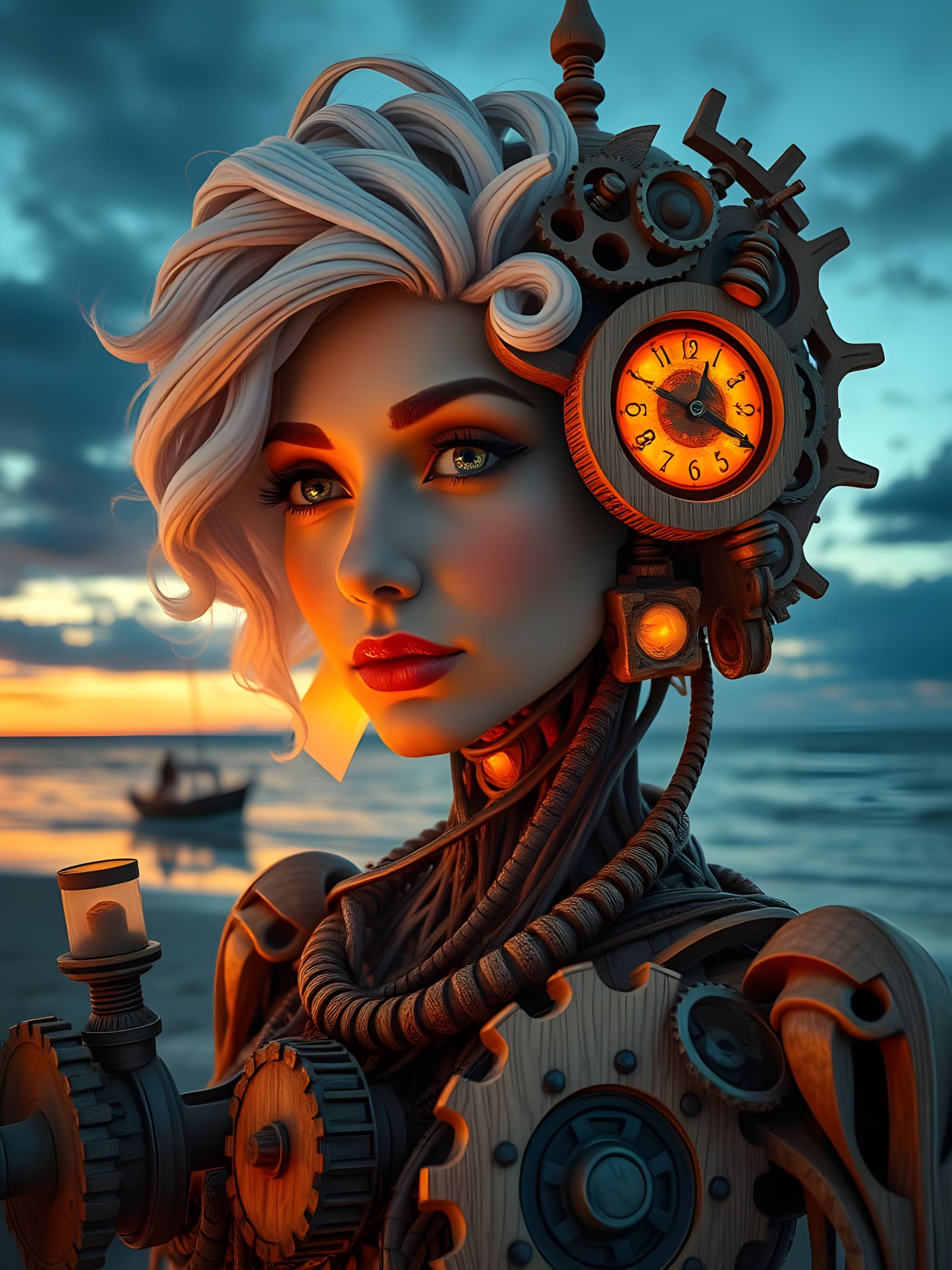 Steampunk Cyborg Goddess of the Sunset Sea
