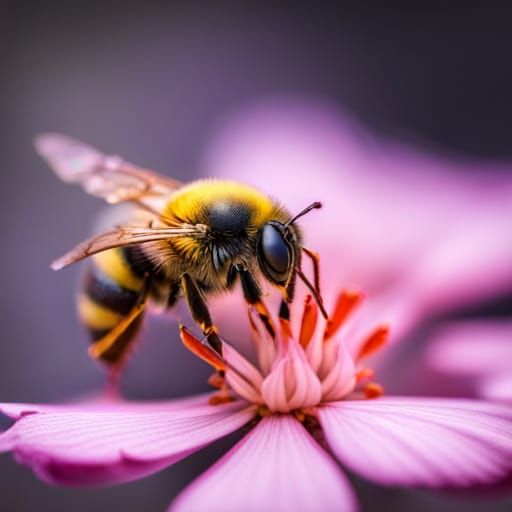 Hyperrealistic Chibi Bee on Flower, Sharp Focus