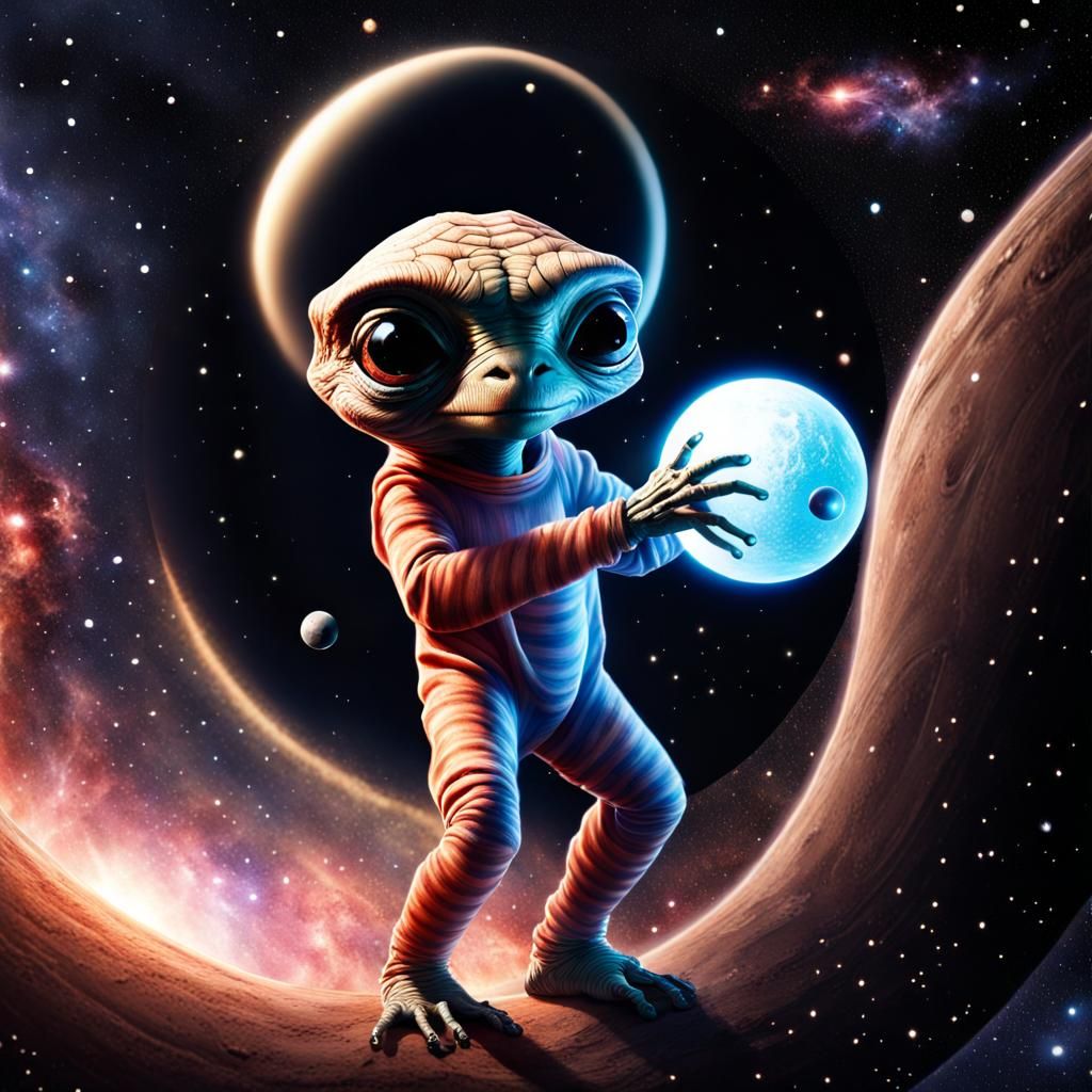 Alien Batting Lightbulb into Black Hole in Space