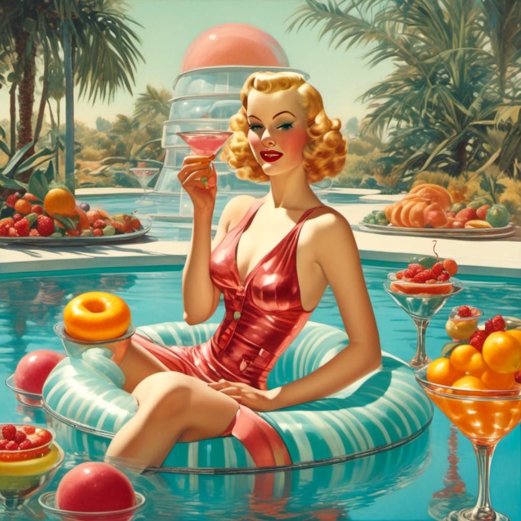 Retrofuturistic Sci-Fi Pinup Girl by Pool