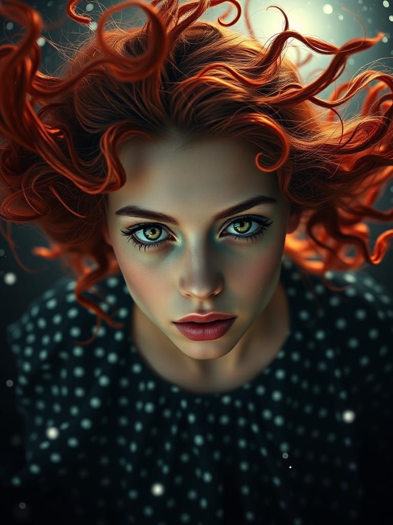 Surreal Portrait of Woman in Galactic Darkness