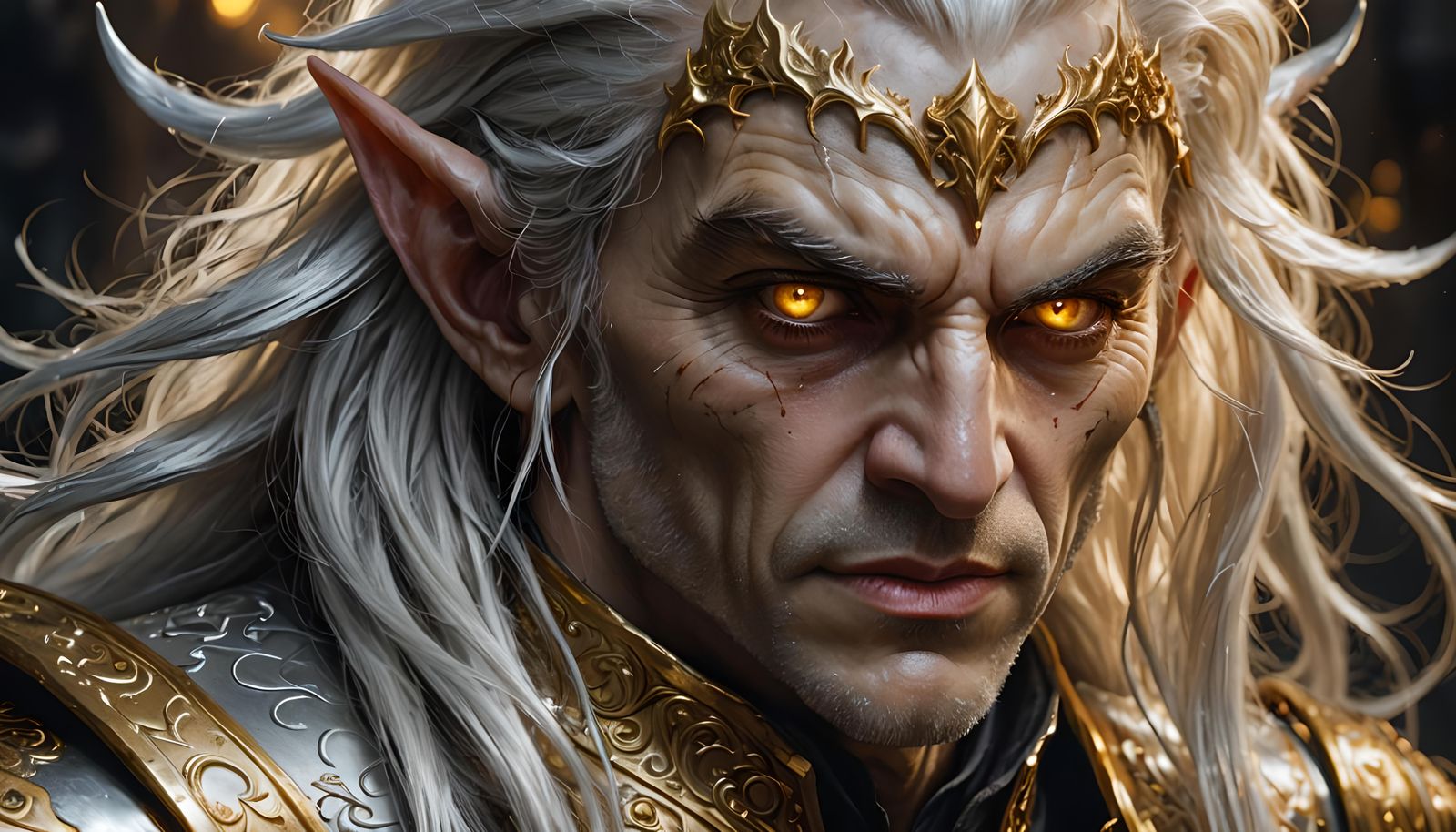 Elf Vampire in White and Gold Armor