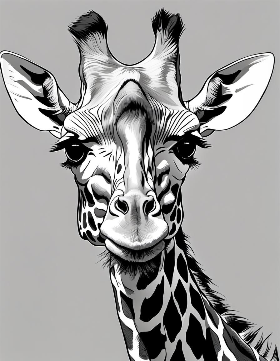 Surreal Giraffe Portrait in Monochrome Line Art