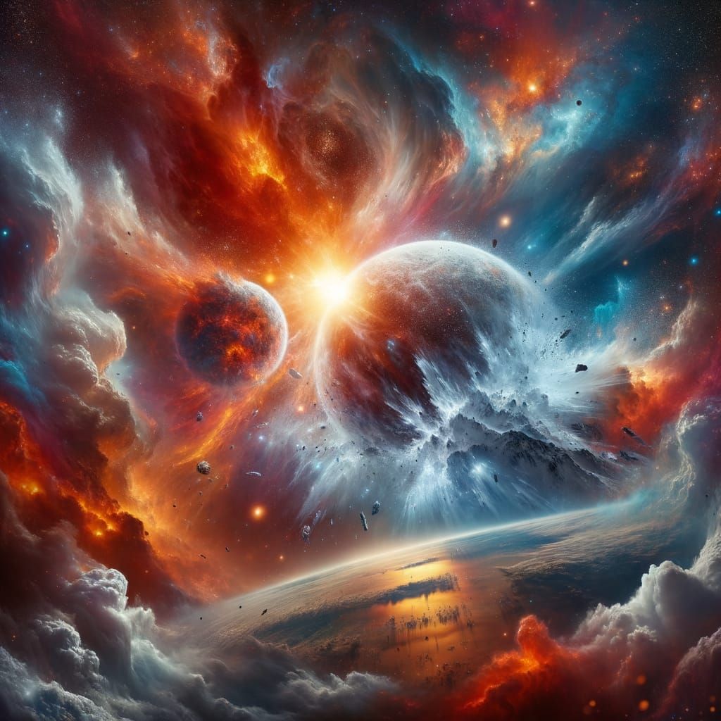 Cosmic Collision: Planets in Fiery Destruction