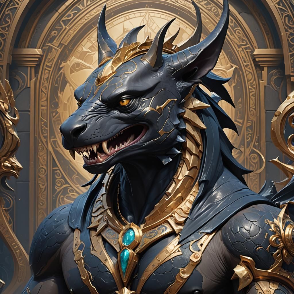 Demonic Gargoyle Whale Anubis Portrait in Artstation Style