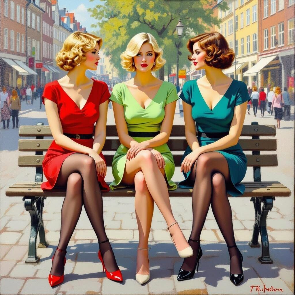 Danish Women Sitting on Bench in Kopenhagen