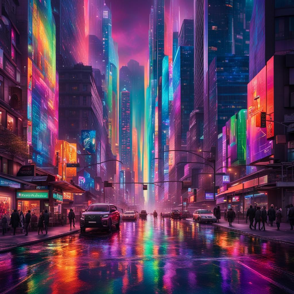 Futuristic Iridescent Cityscape in Digital Matte Painting