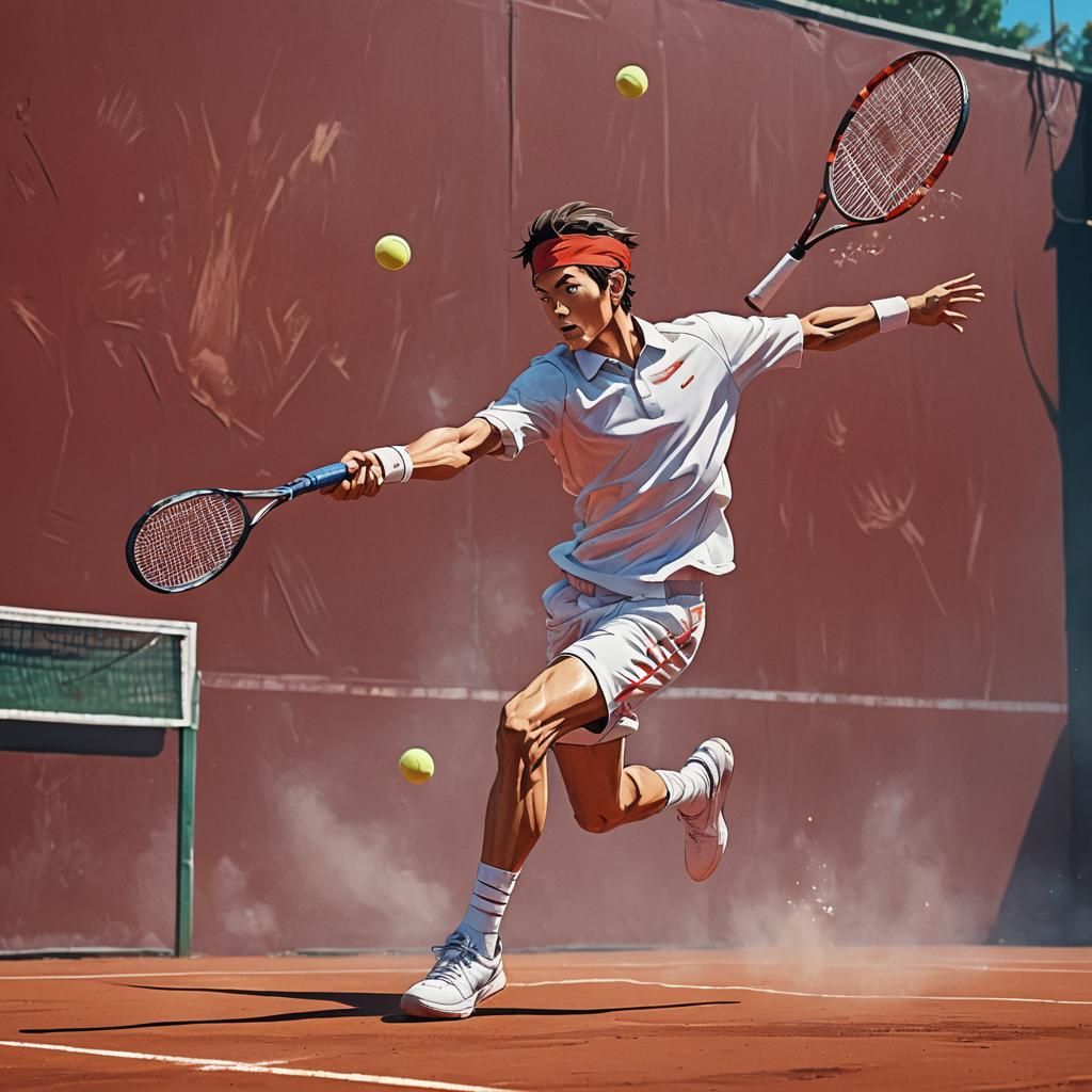 Dynamic Tennis Player Action in Cel-Shaded Style