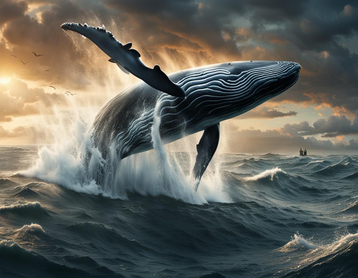 Epic Whale Breaching: Dramatic Digital Matte Painting