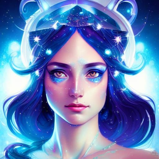 Neptune Galactic Goddess Portrait in Ethereal Style