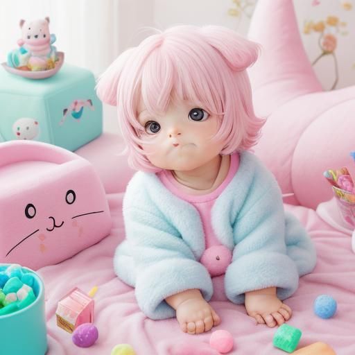 Cute Anime Puppy in Kawaii Pastel Setting