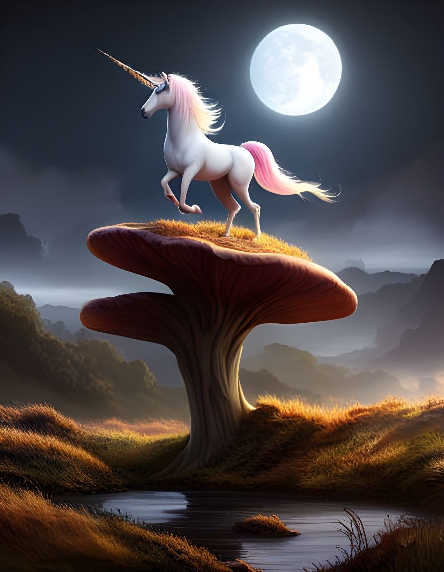 Unicorn on Mushroom, Cartoon Style Character Design