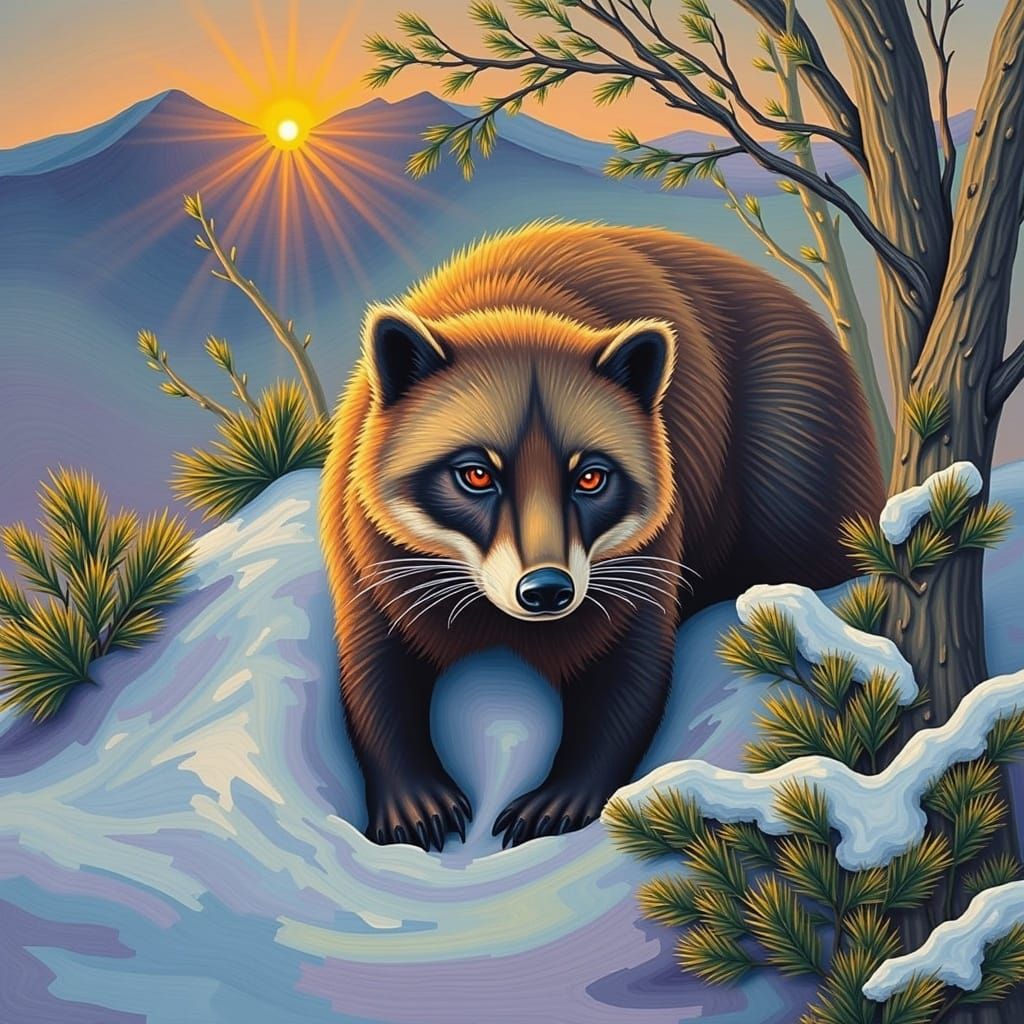 Wolverine Portrait at Sundown in Acrylic Style