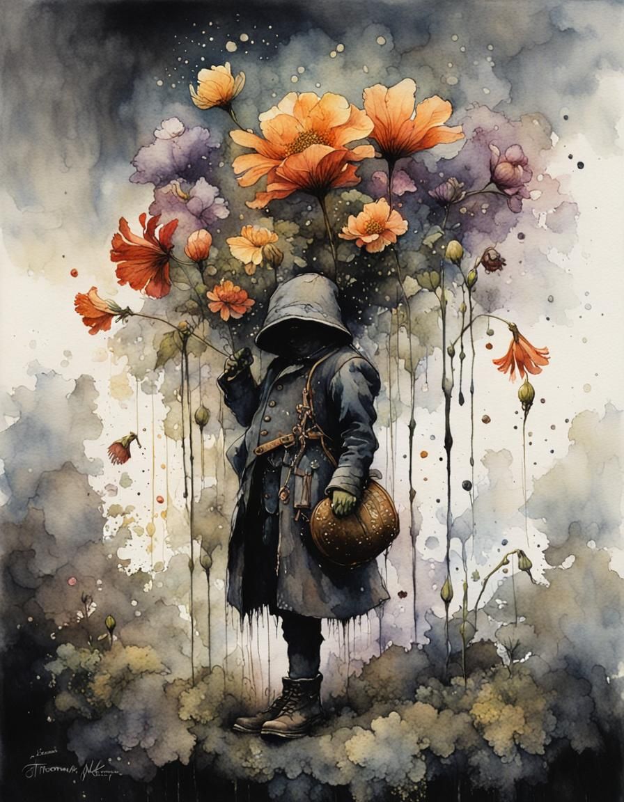 Ethereal Watercolor Flowers on Black Background