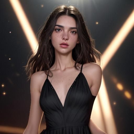 Woman Dancing Under Stars in Hyperrealistic Style