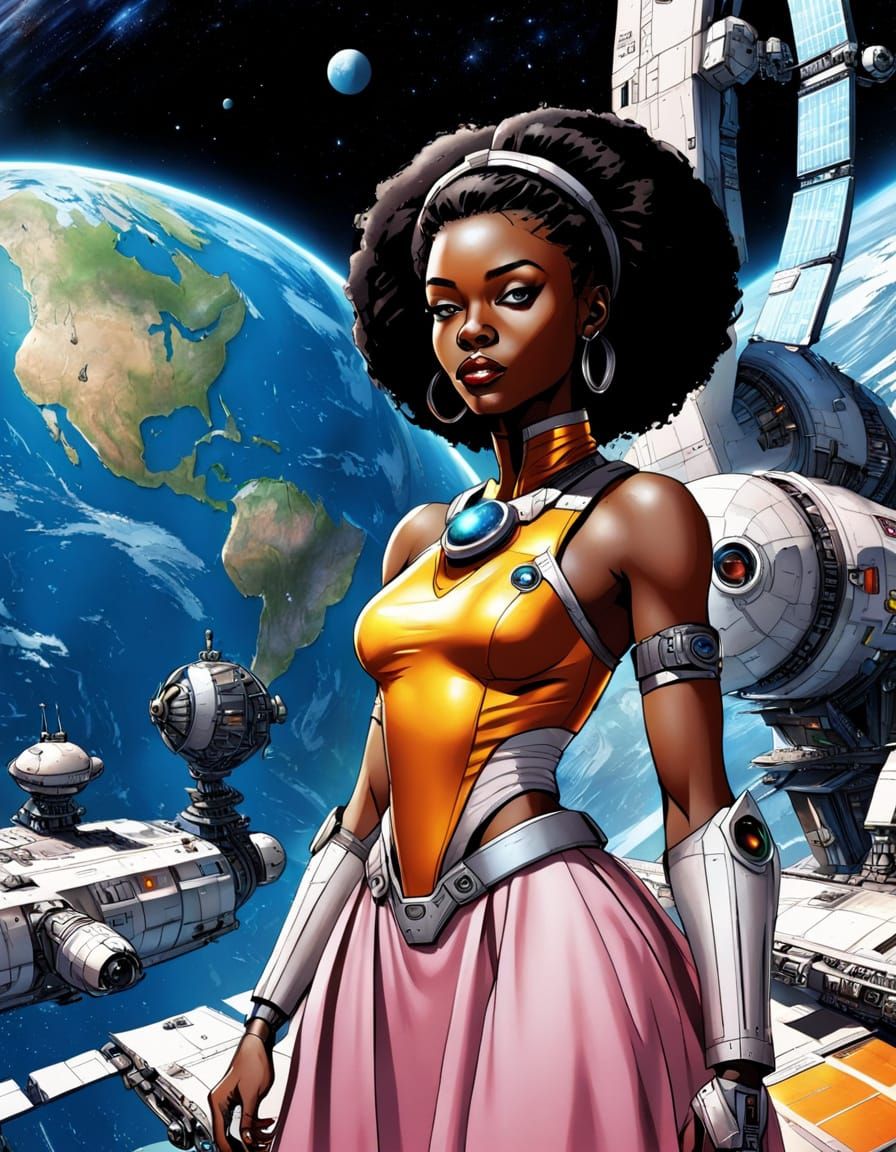 African Space Princess on Comic Cover, Afrofuturist Sci-Fi