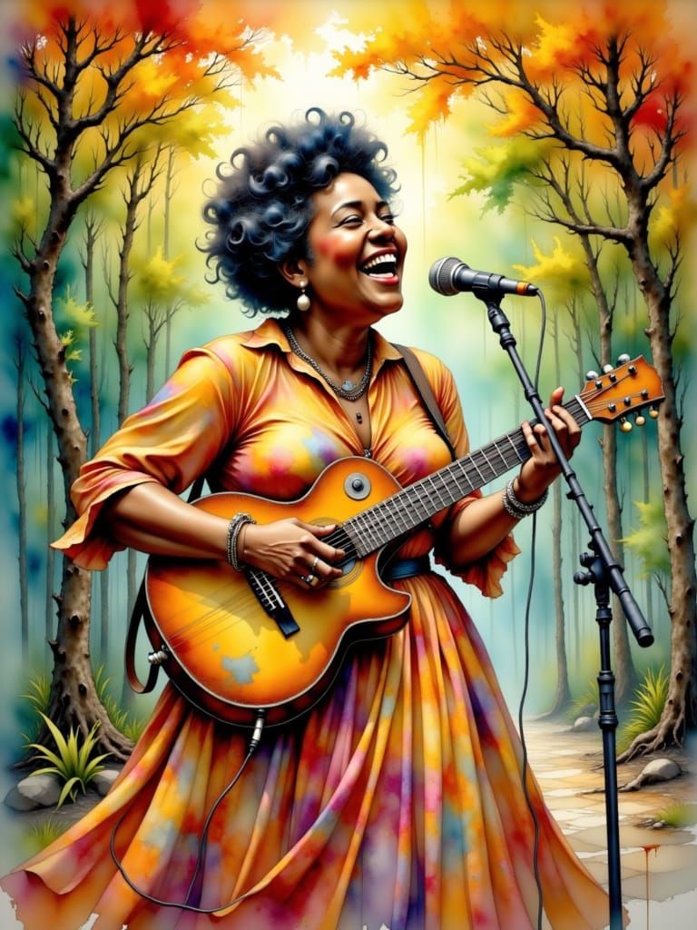 Soulful Blues Icon in Vibrant Watercolors
