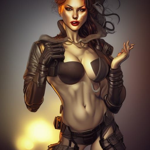 Woman in Gas Mask, Comic Book Art Style