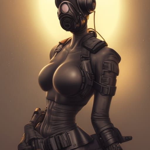 Woman in Gas Mask, Hyperdetailed Comic Book Art