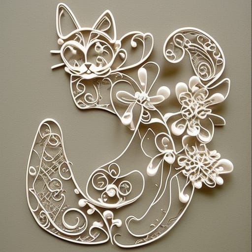 Filigree Letter B with Cats and Flowers