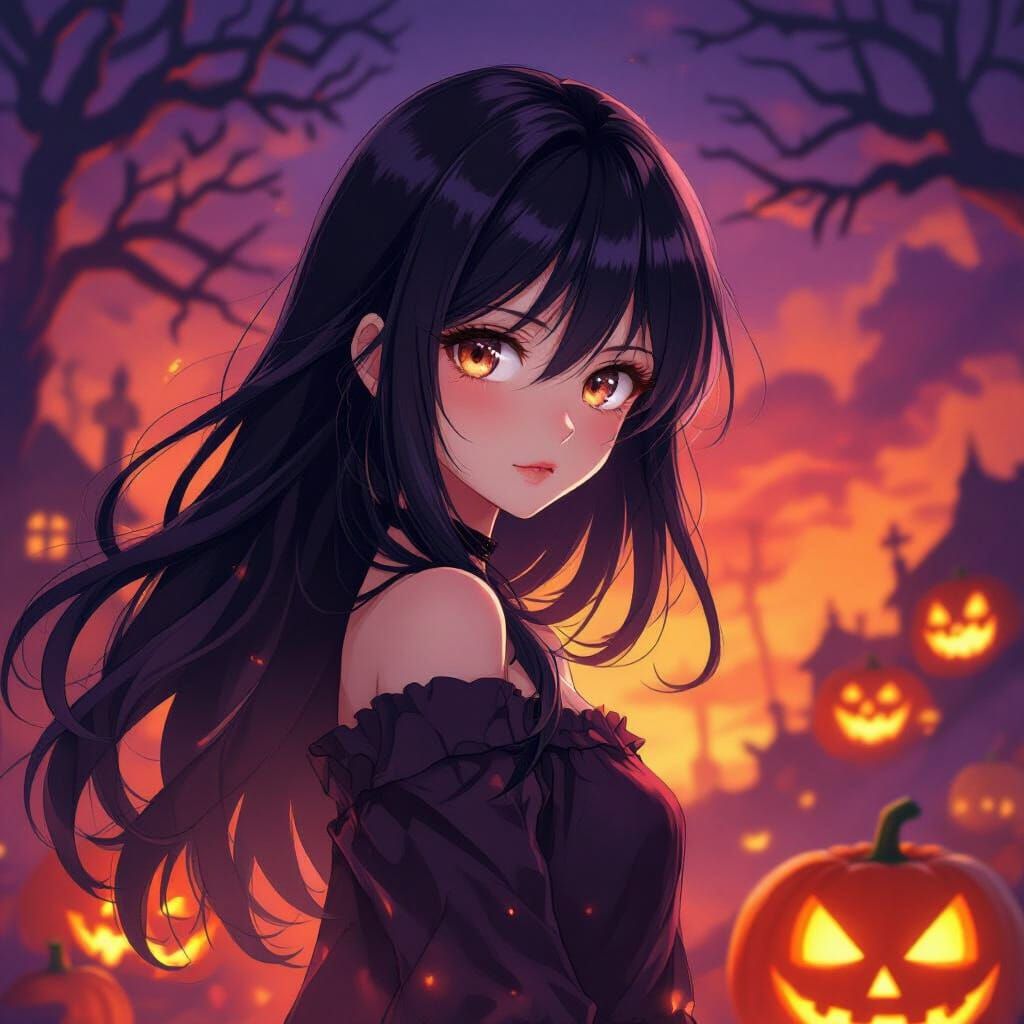 Anime Girl Halloween Portrait with Studio Ghibli Style