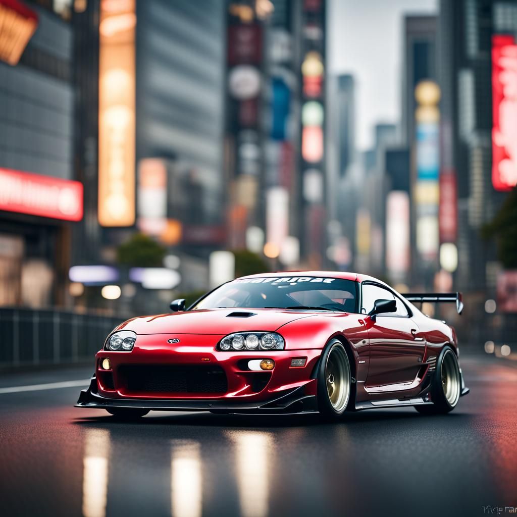 Toyota Supra Drifting in Tokyo: Hyperrealistic Photography