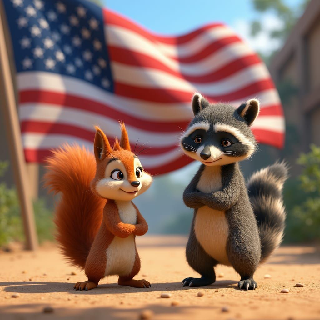 Squirrel and Raccoon Animation in Pixar Style