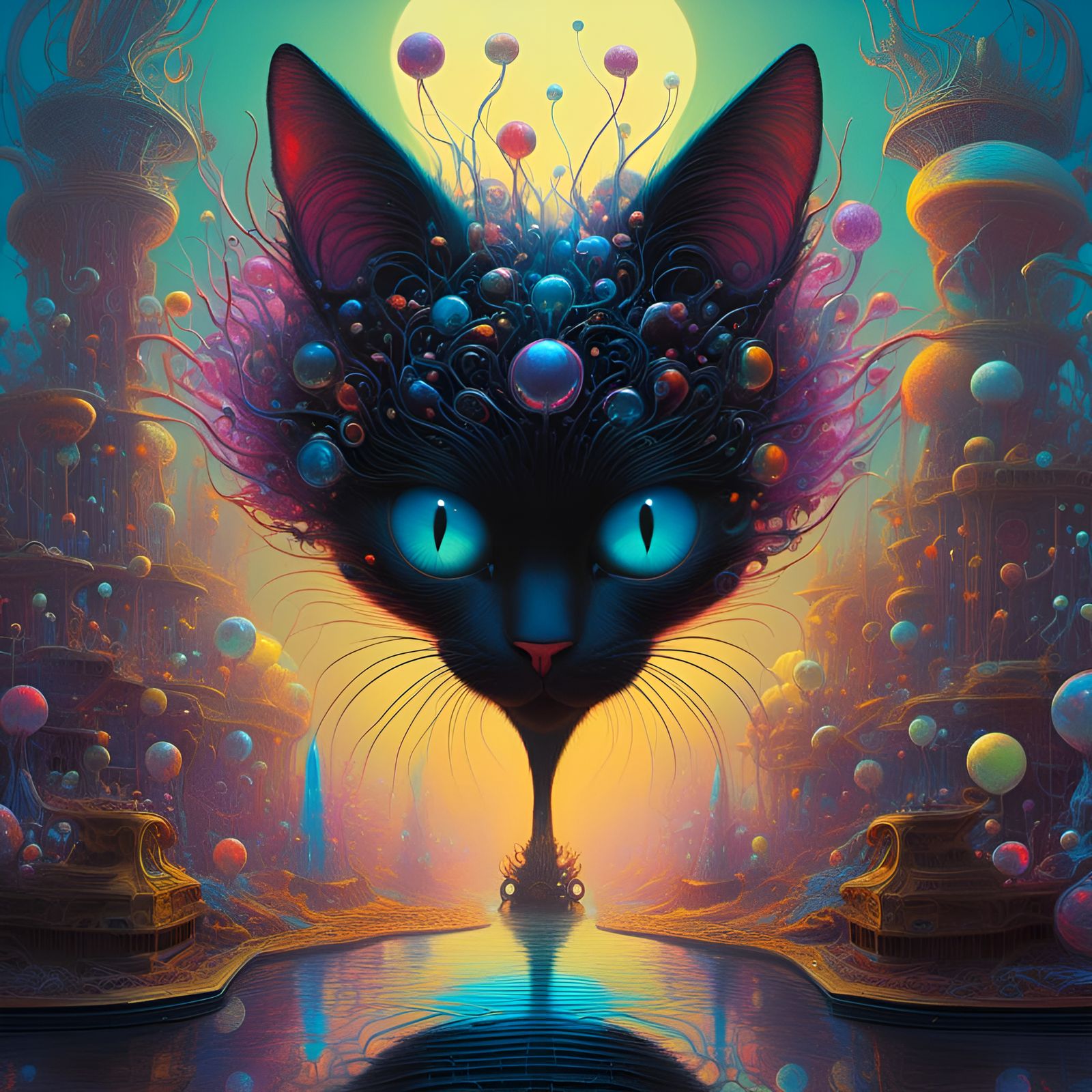 Iridescent Black Cat Reflecting Thunder