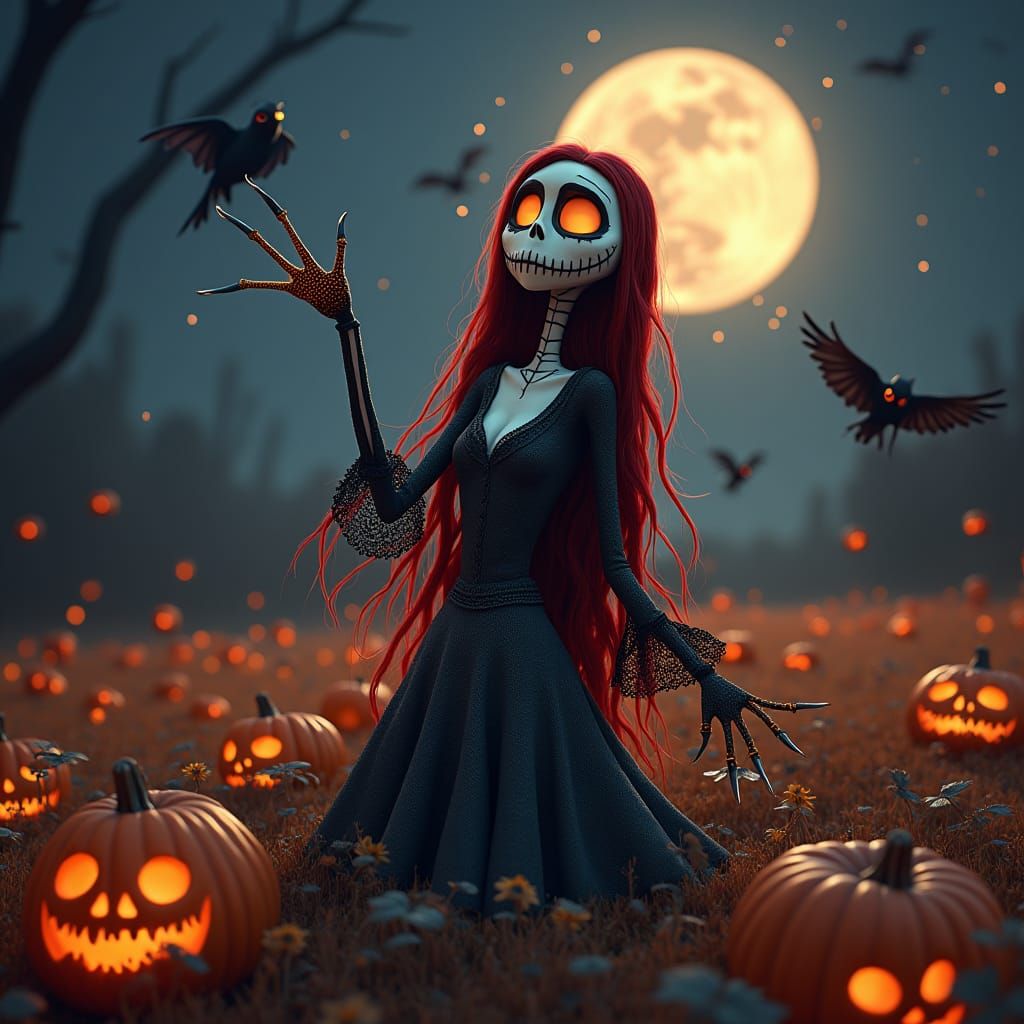 Sugar Skull Sally in Spooky Gothic Pumpkin Patch