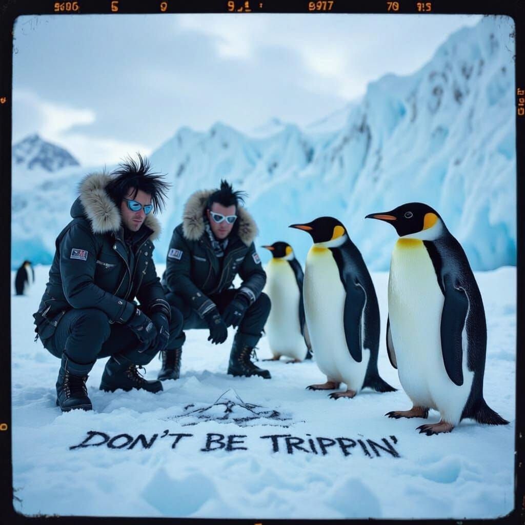 Antarctic Punk Album Cover: Penguins, Eyeliner & Glaciers