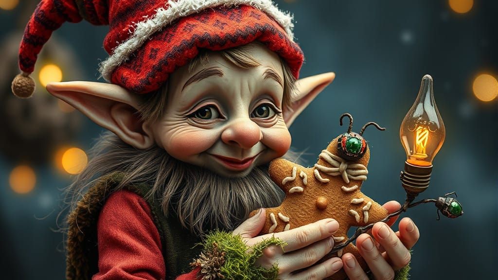 Mysterious Christmas Elf Surrounded by Winter Wonderland