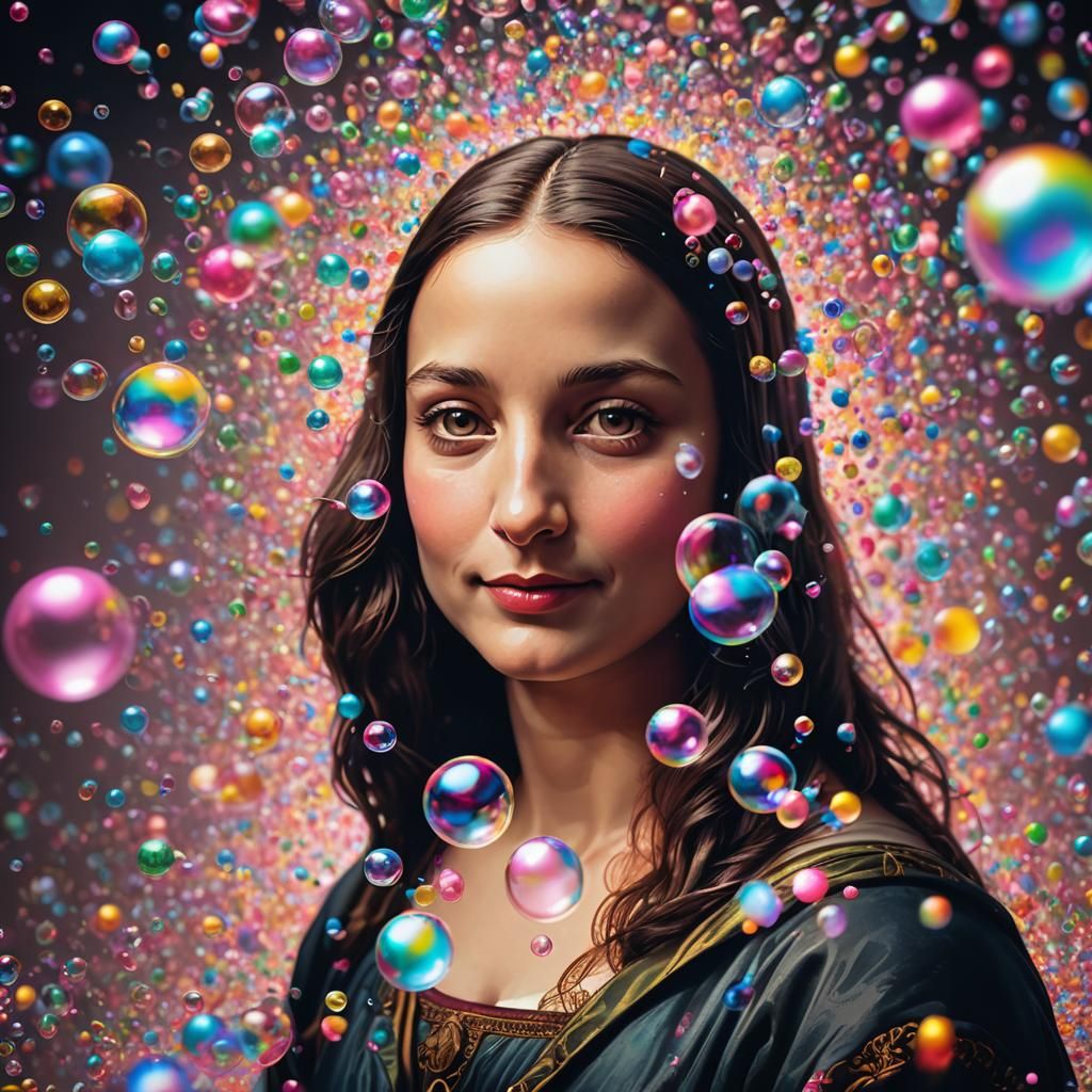Mona Lisa Blowing Bubble Gum: Hyper-Realistic Portrait