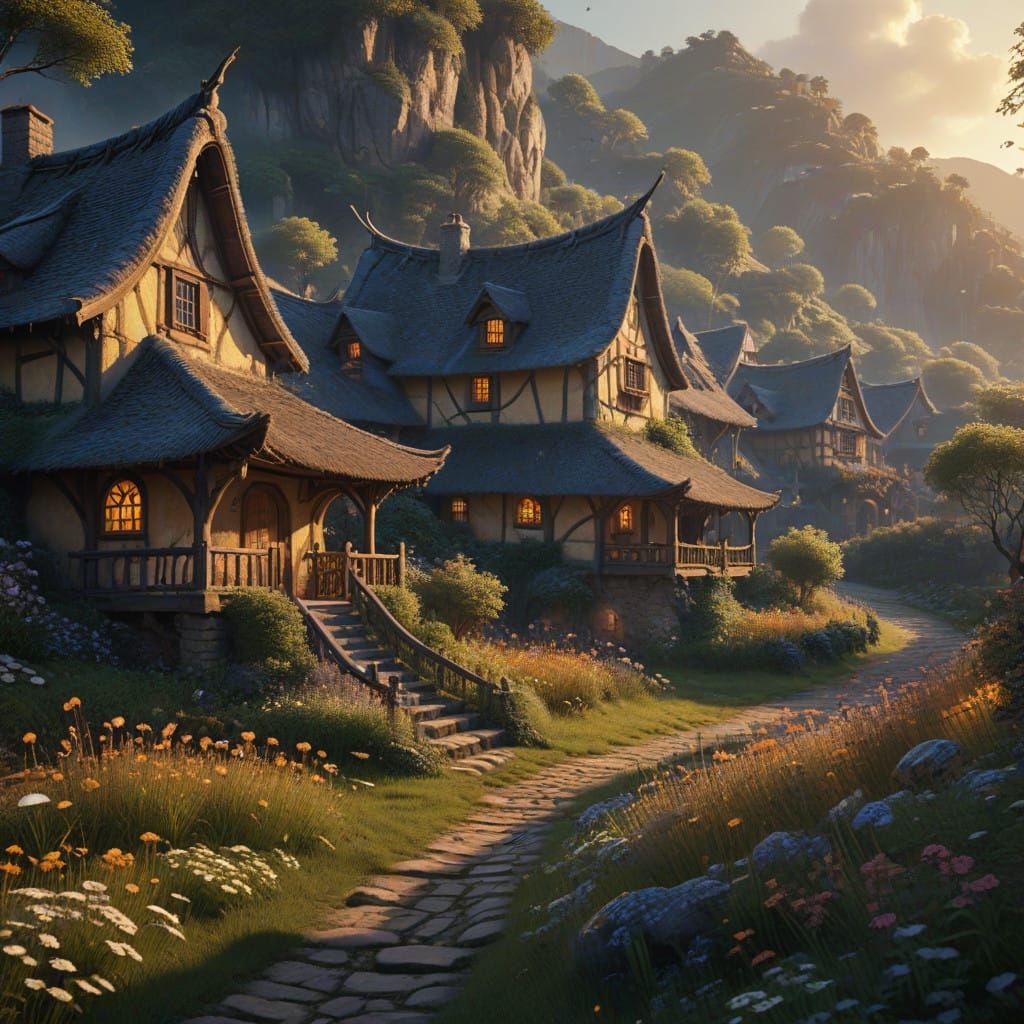 Ethereal Village Enveloped in Firefly Light