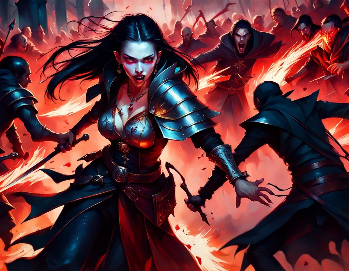 Holy Wanderer vs Vampire Horde, Digital TCG Art