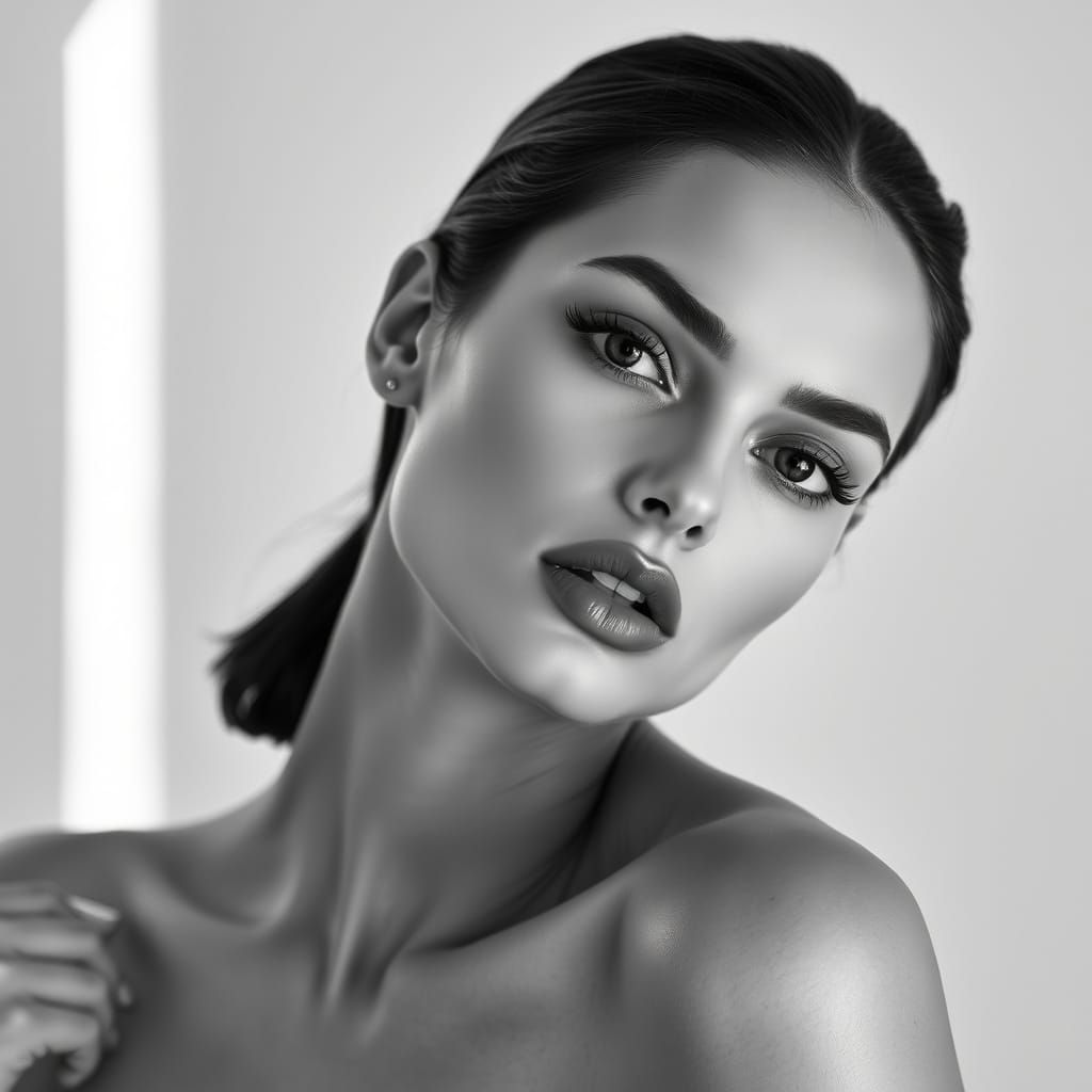 Modern Black and White Portrait of a Supermodel