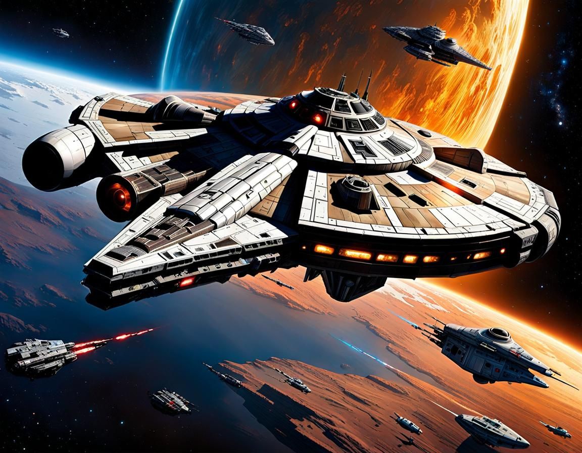 Millennium Falcon in a Textured Cosmic Artwork