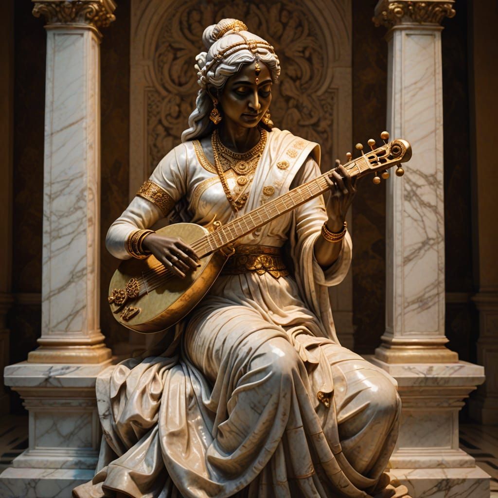 Baroque Marble Sculpture of Indian Musician