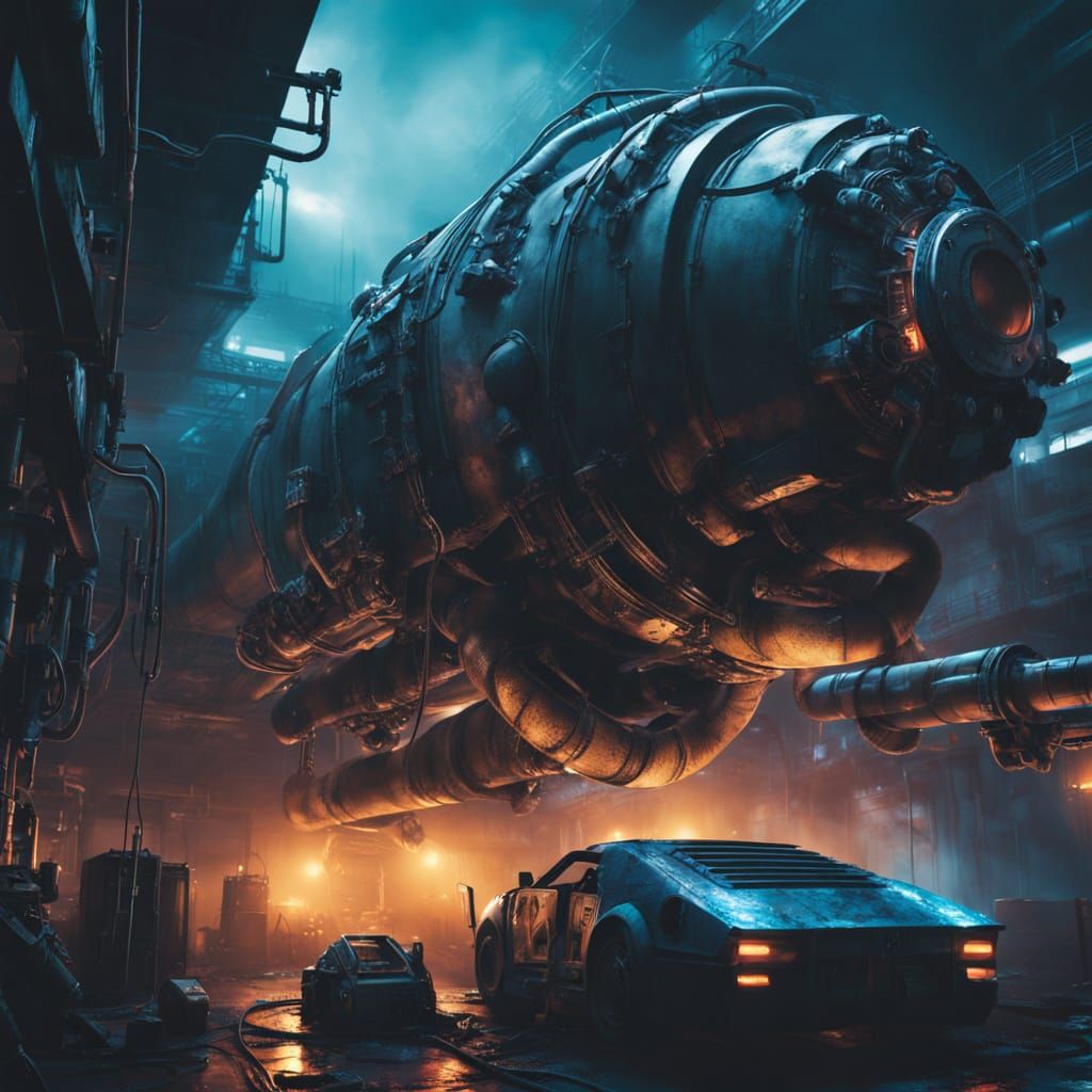 Cyberpunk Serpent Engine Consumes Its Own Tail in Dark Indus...