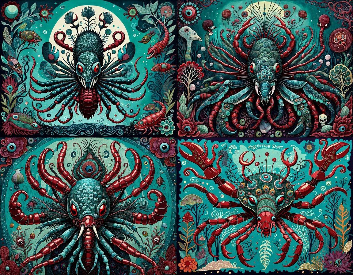 Whimsical Peacock Horror in Textile Art Style