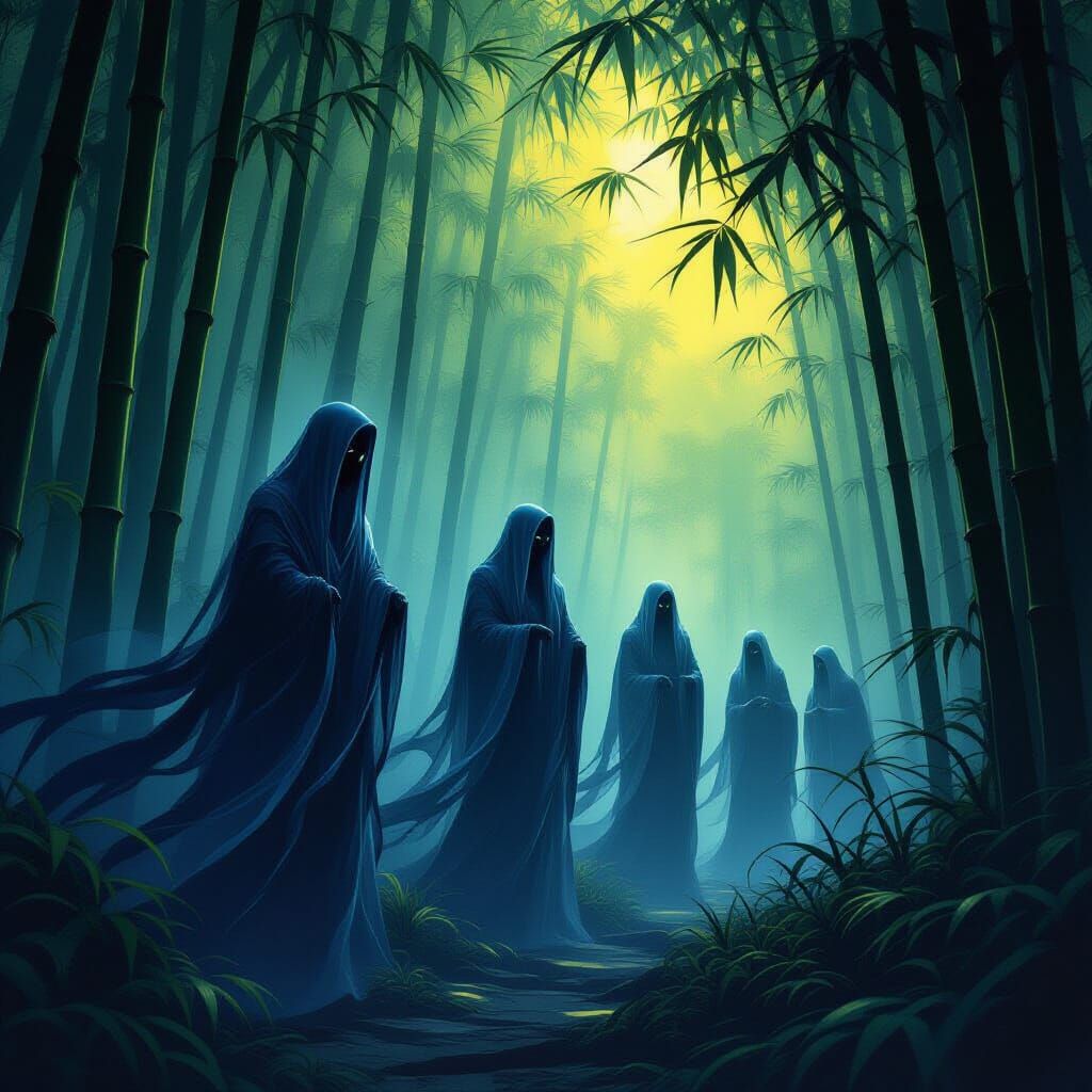 Ethereal Chinese Forest Ghosts in Dark Fantasy Concept Art