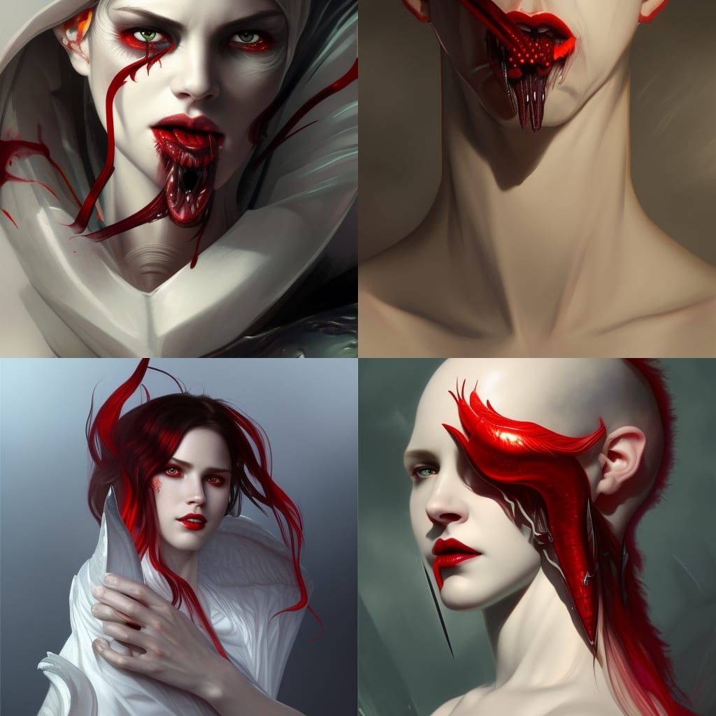 Demon Portrait with Wings and Sword in Hyperdetailed Style