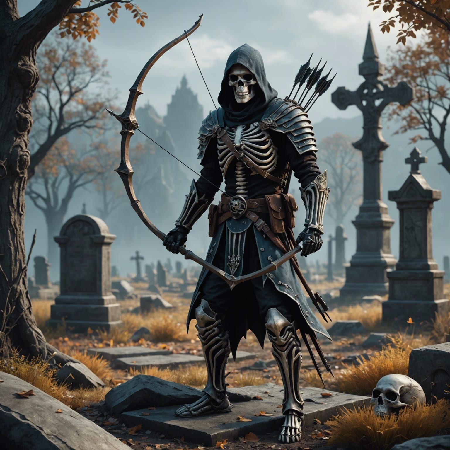 Skeleton Hunter in Graveyard: Fantasy Concept Art