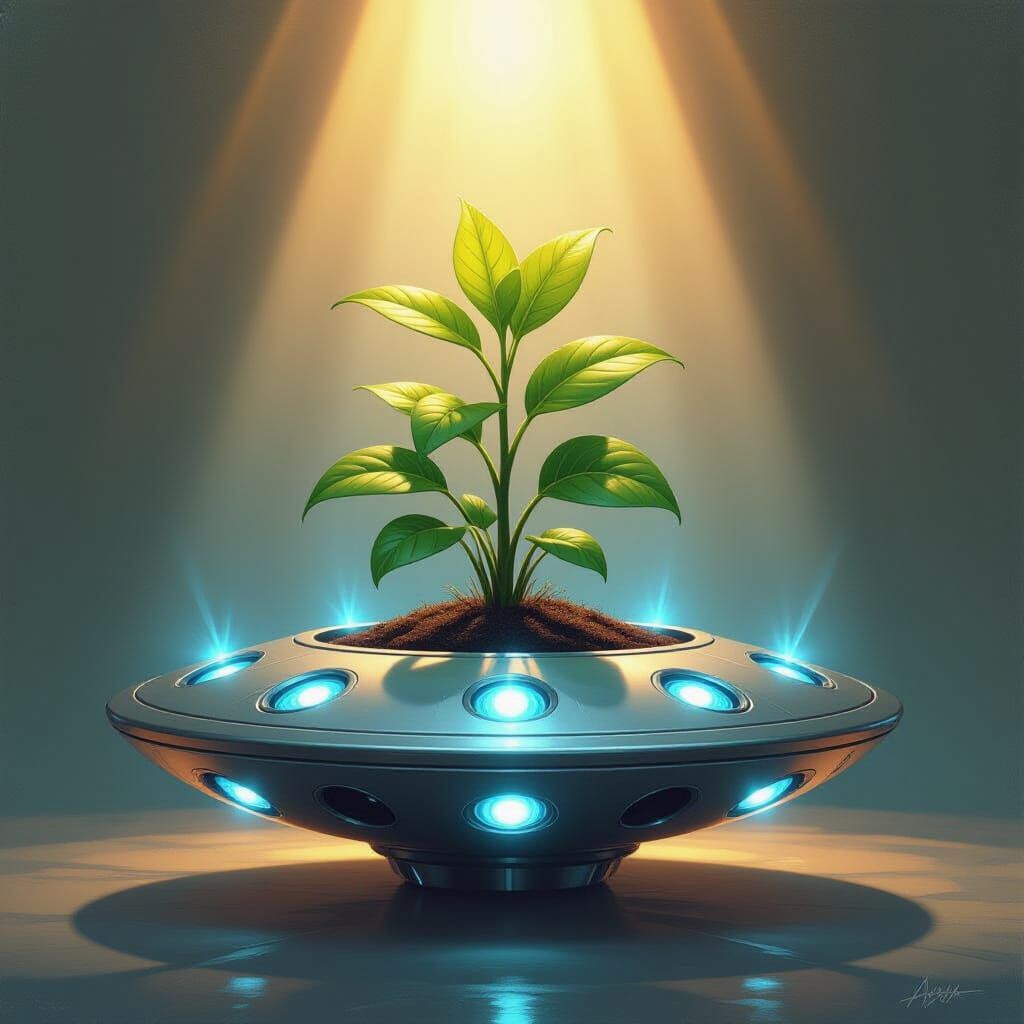 Plant in UFO as Oil Painting