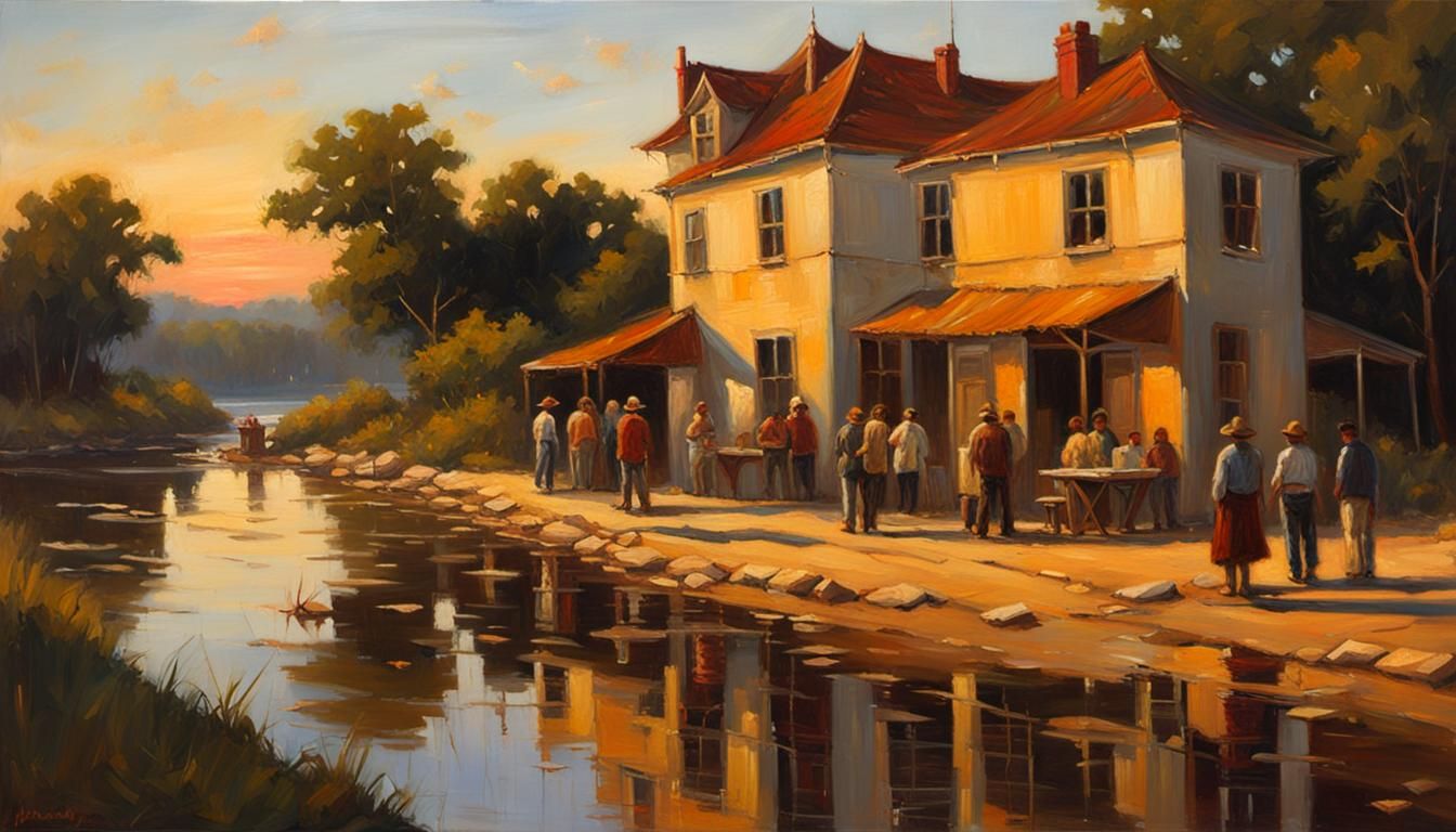 Golden Hour Scene in Oil Painting Style