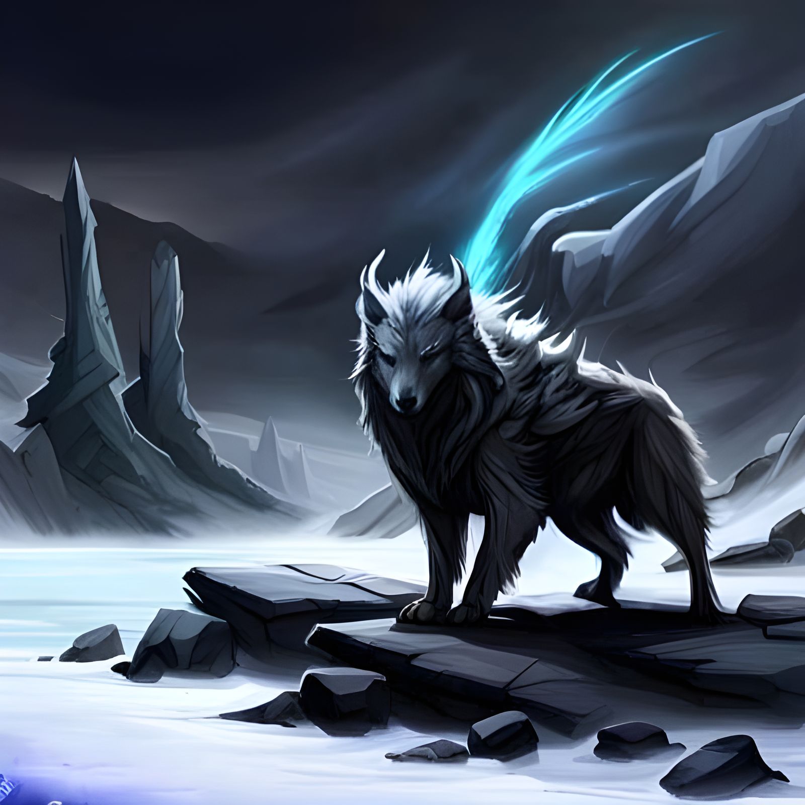 Epic Black Canine Beast in Fantasy Landscape