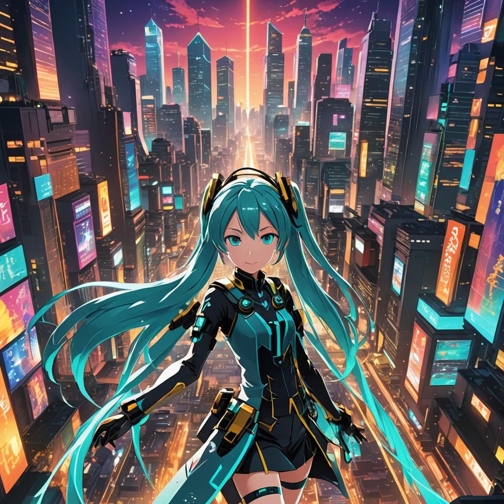 Hatsune Miku Sings in Futuristic Anime City